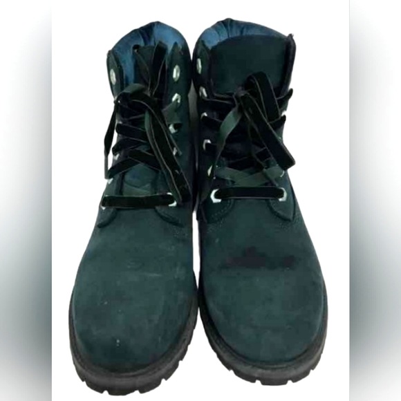 Women's Green Leather & Velvet Timberland Boots. Size 7 - Picture 4 of 6